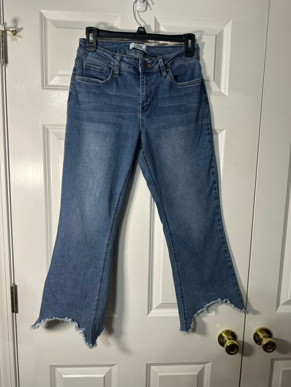 YMI Blue Flare Jeans with Distressed Raw Hem